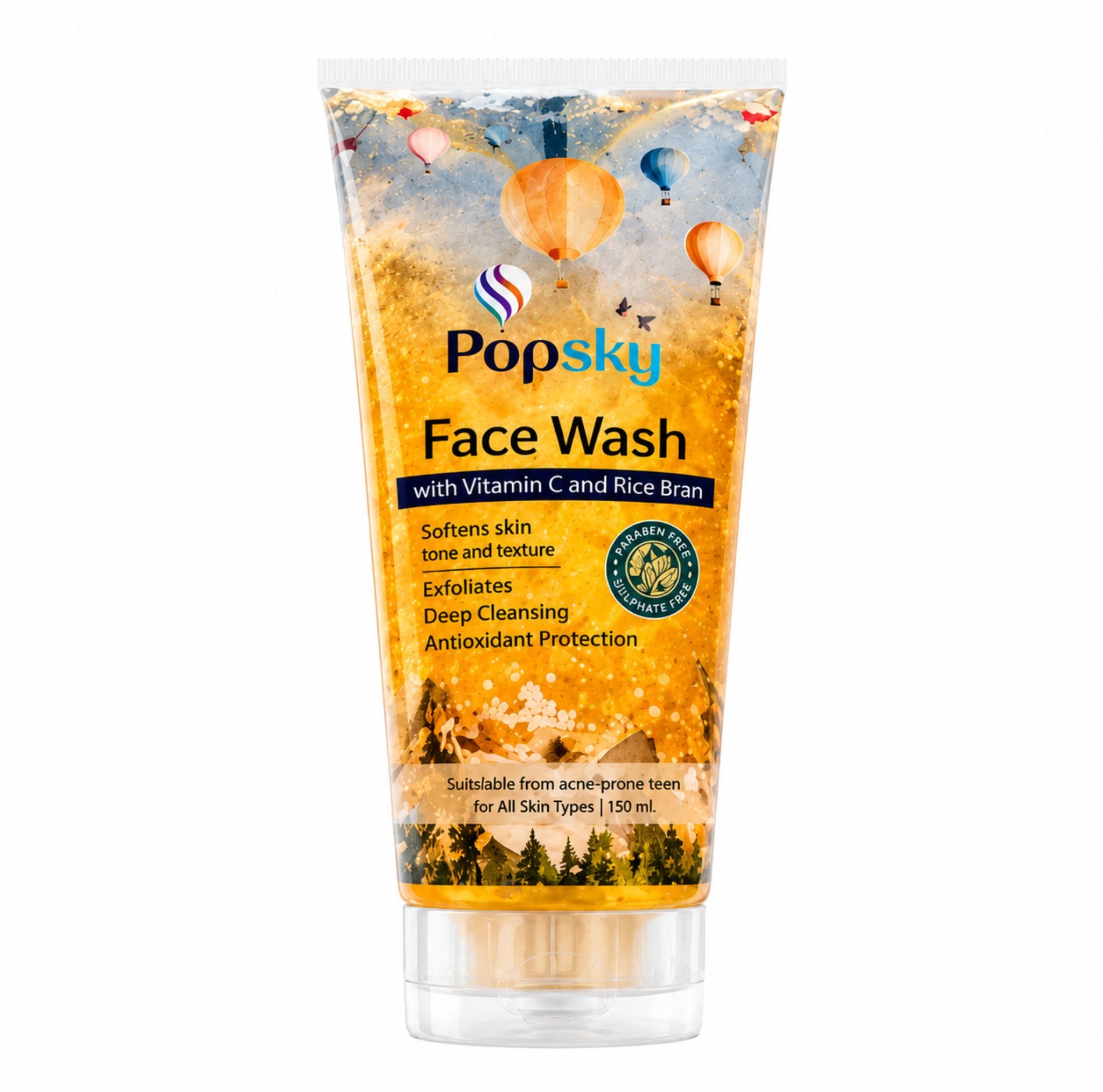 Popsky Vitamin C, Rice Bran & Scrubbing Particles Deep Cleanse Tan Removal Men & Women Face Wash (100 ml)
