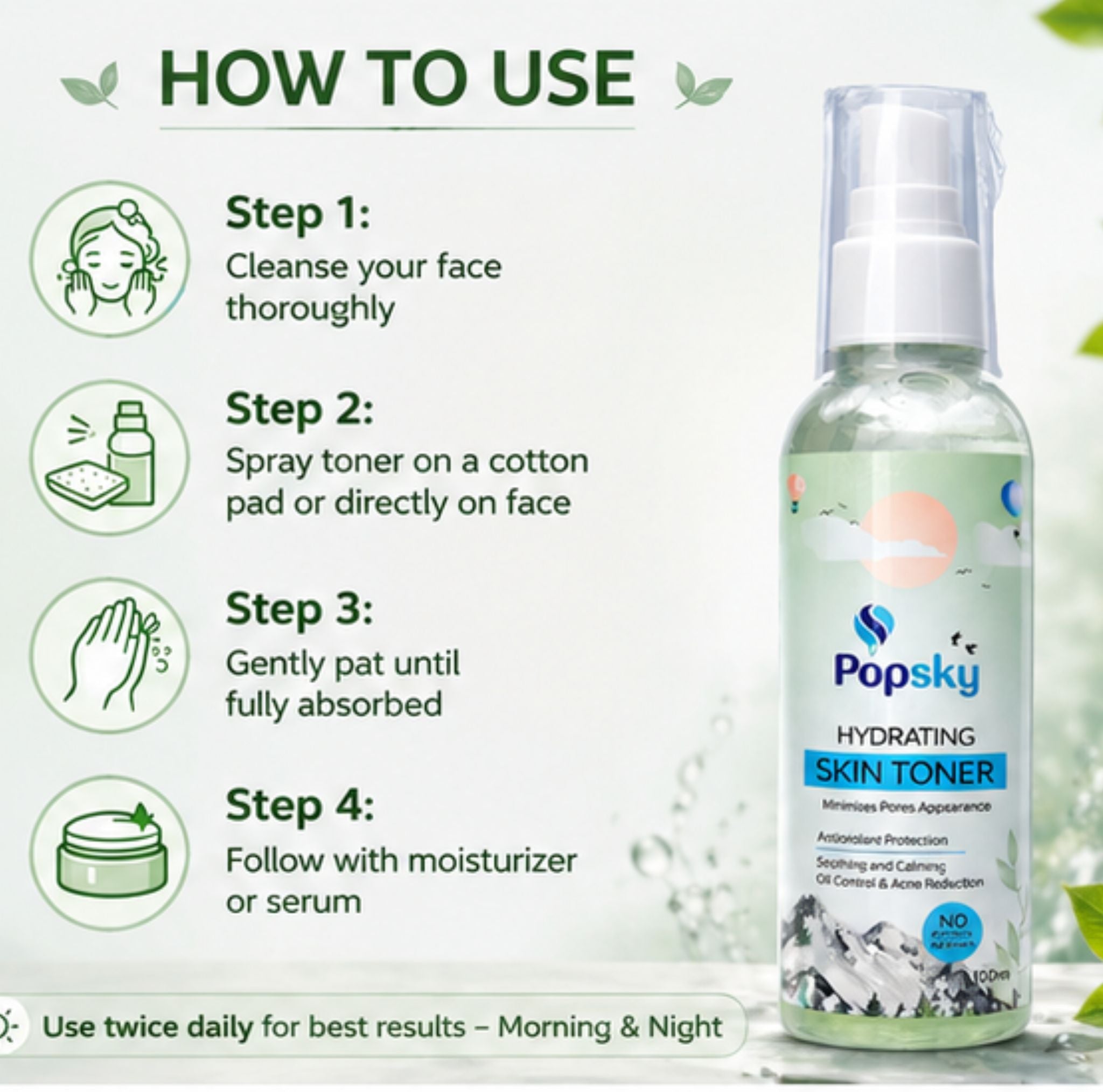 POPSKY Hydrating Skin Toner with Green Tea Extract | Refreshing Oil Control Toner for Men & Women | 100 ml