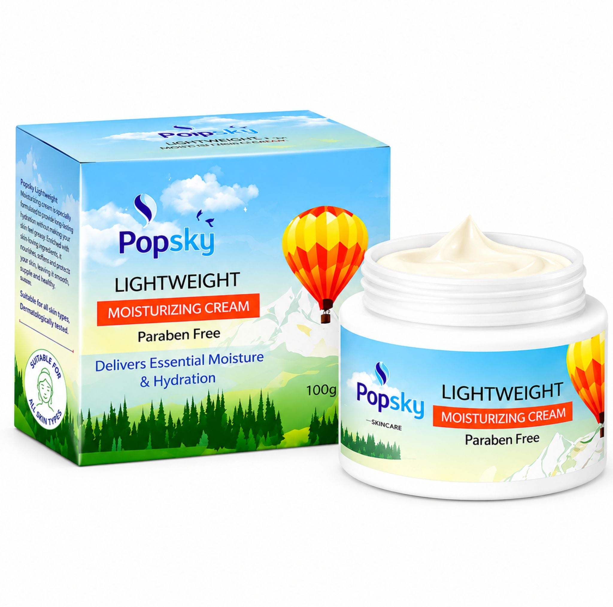 POPSKY Lightweight Moisturizing Cream for Face | Vitamin E & Jojoba Oil | Paraben-Free | 100g