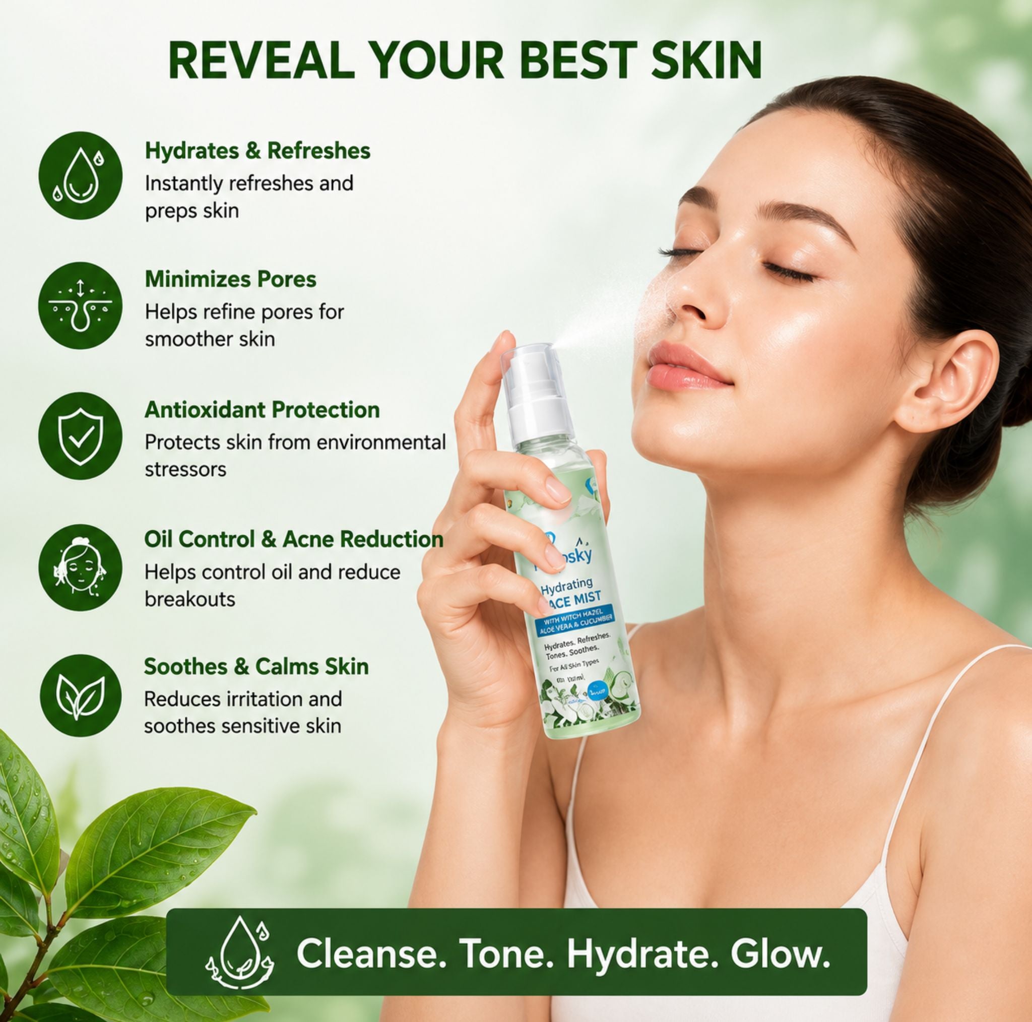 POPSKY Hydrating Skin Toner with Green Tea Extract | Refreshing Oil Control Toner for Men & Women | 100 ml