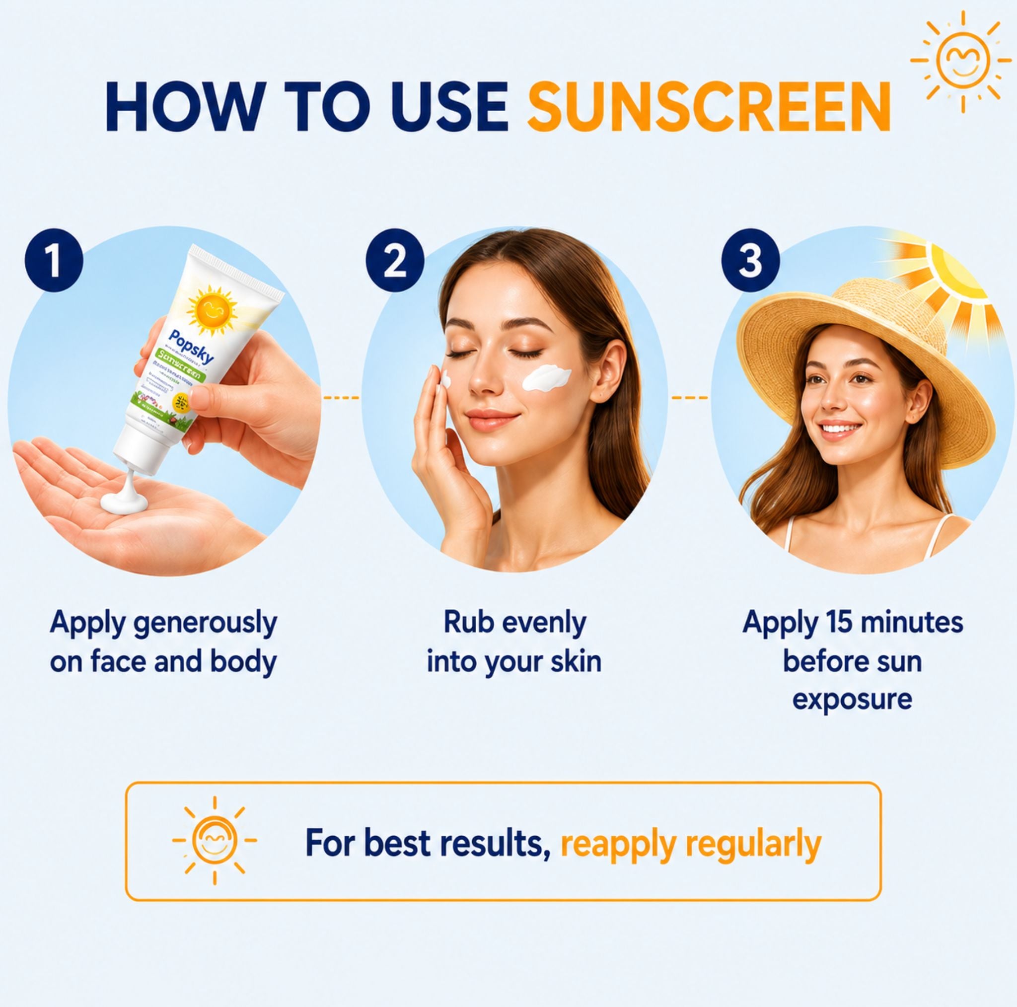 Popsky Sunscreen SPF 50+ PA+++ | Broad Spectrum UVA & UVB Protection | Lightweight & Non-Greasy | No White Cast | 50g