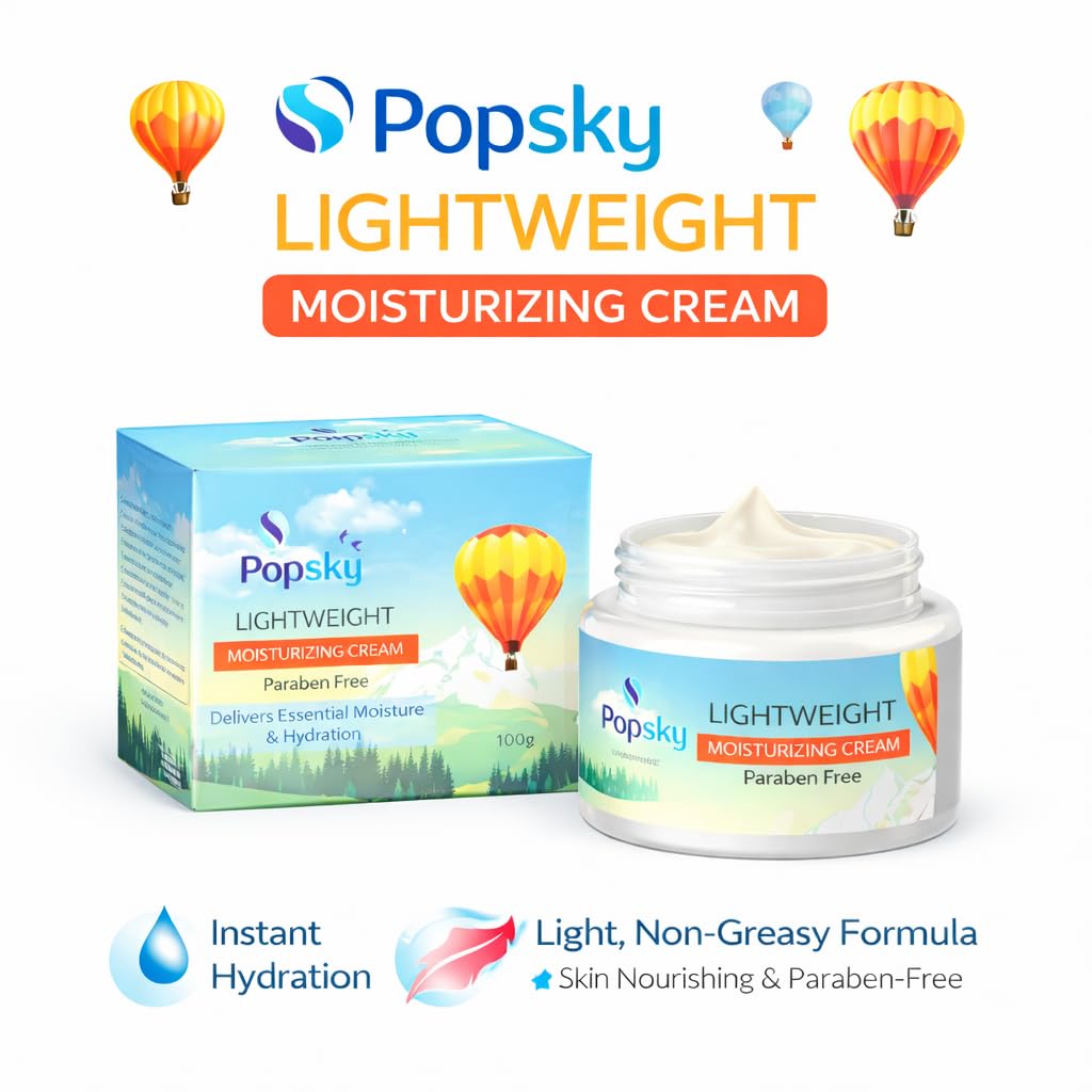 POPSKY Lightweight Moisturizing Cream for Face | Vitamin E & Jojoba Oil | Paraben-Free | 100g